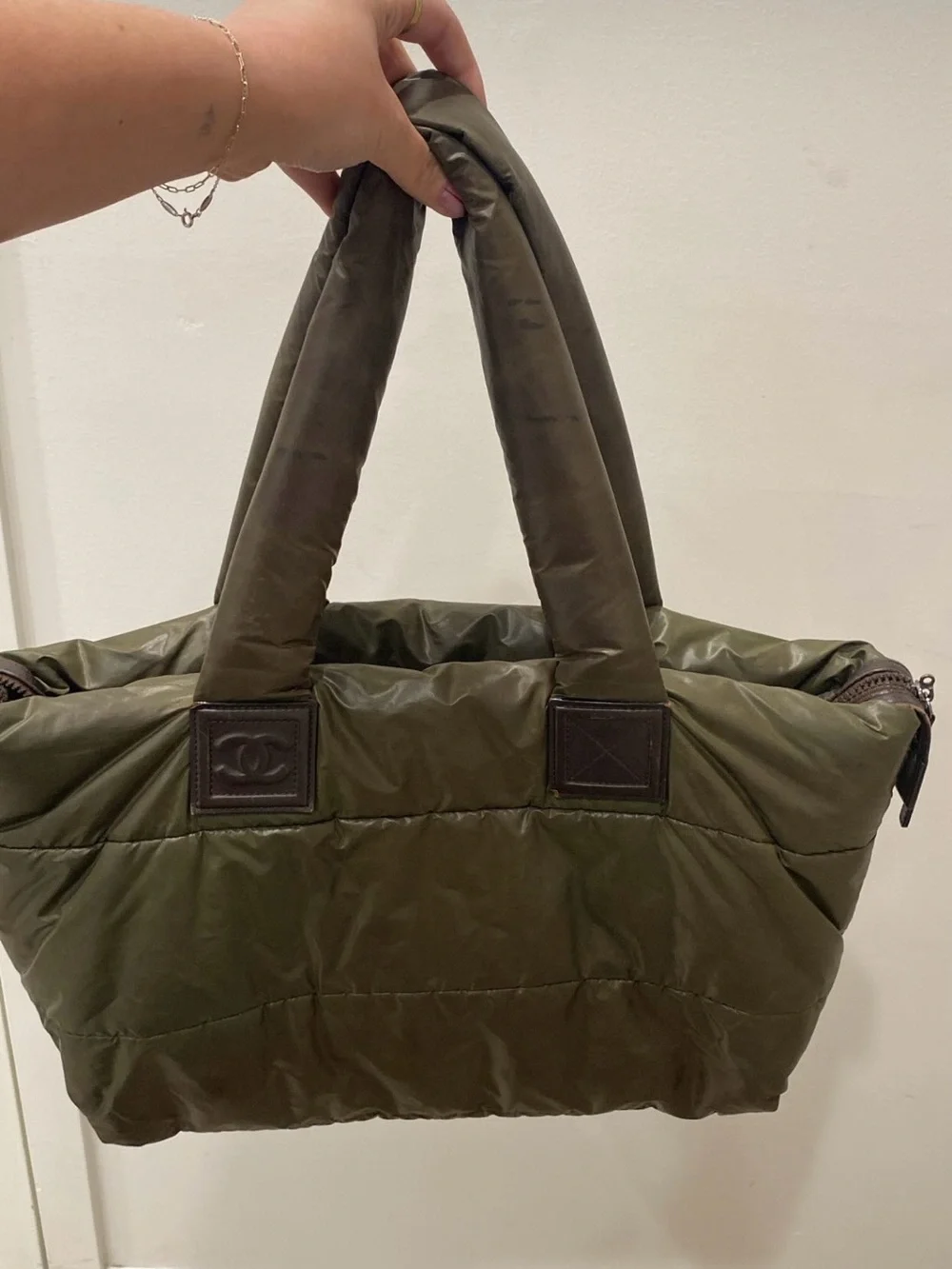 CHANEL Olive Green Cocoon Nylon Tote Bag